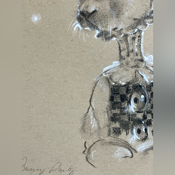 Original Bunny Rabbit painting Whimsical surreal art Character Charcoal Pastel - Picture 4 of 8